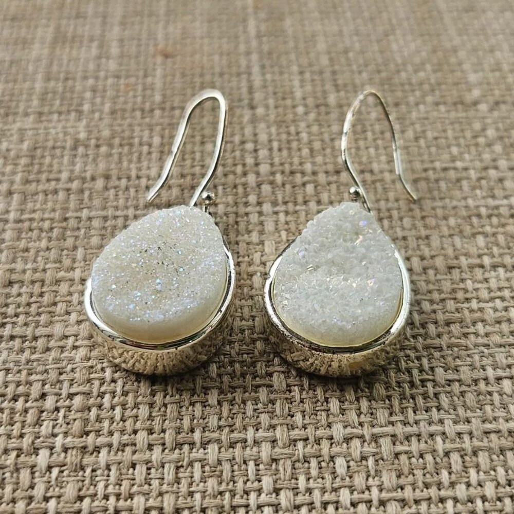 Women Earrings Fashion Earrings Pure Silver Plated Drusy Quartz Ear Jewelry - Picture 11 of 13